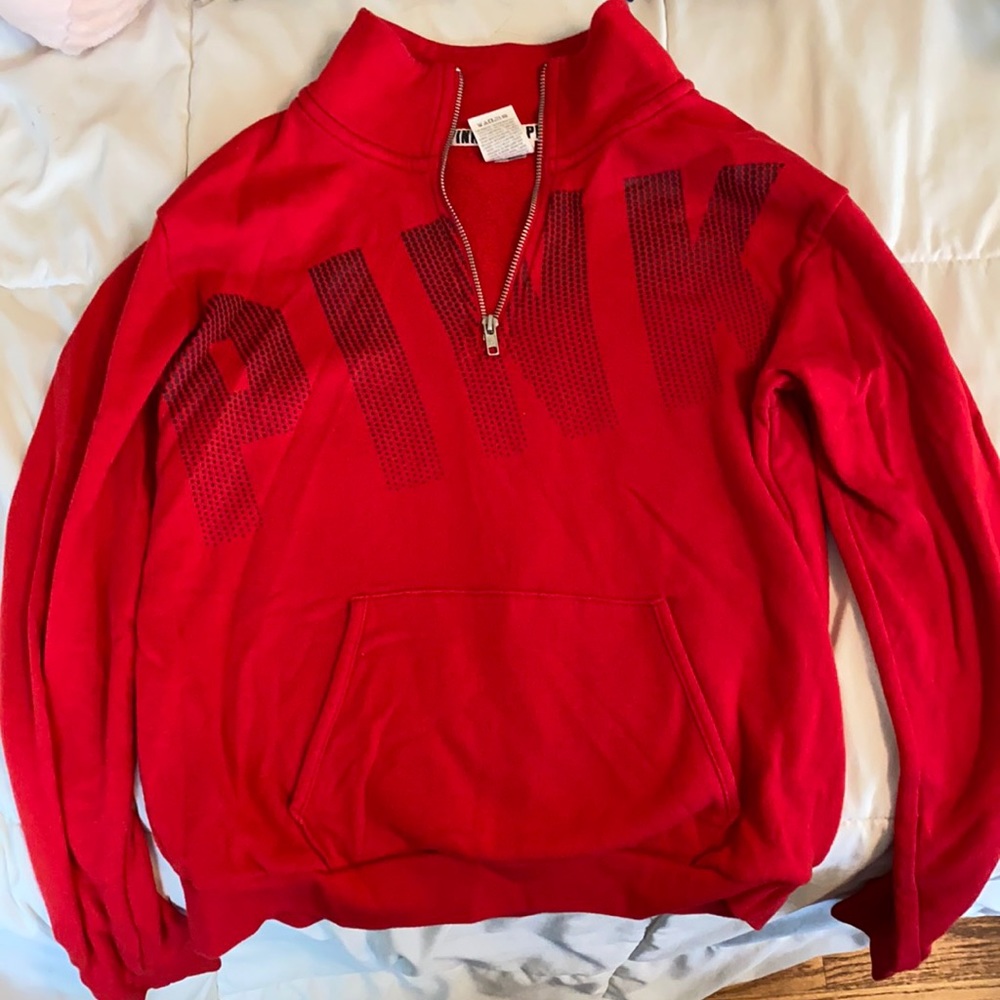 Pink three quarter zip with pockets